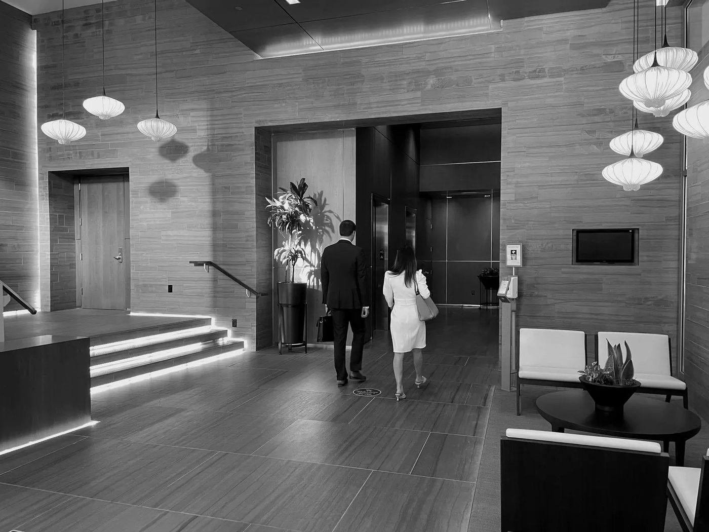 The lobby of the Greenville office building